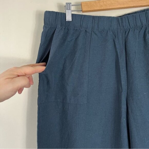 Felina Blue wide leg cropped Linen Cotton Blend Pull On Pant Lagenlook SZ Large - Picture 6 of 12